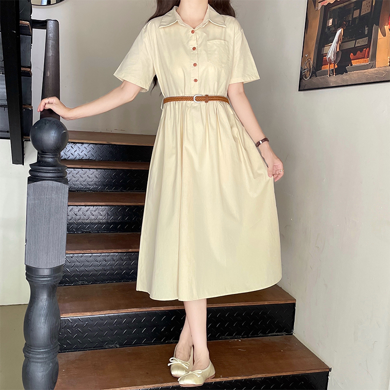Summer New Elegant Polo Collar Short Sleeve Dress Women Waist Slimming Gentle French Style Dress - Image 3