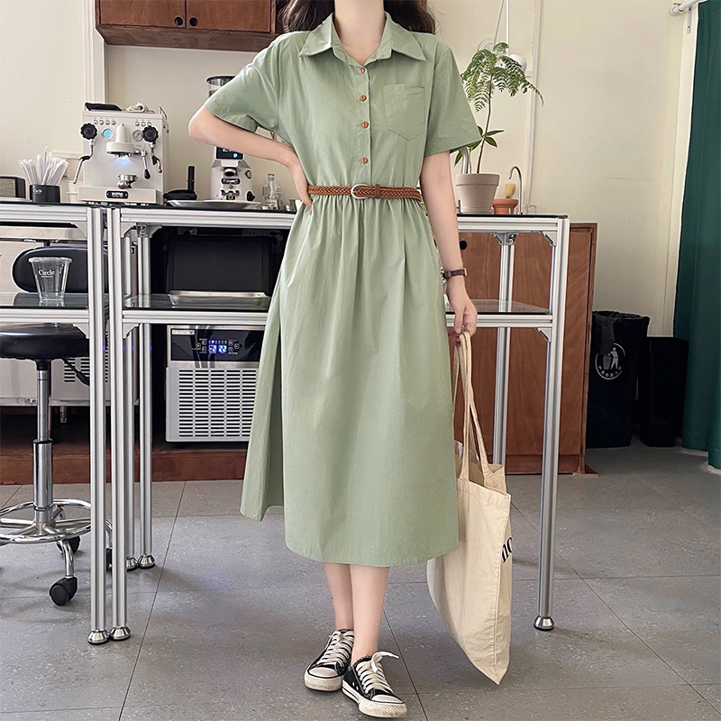 Summer New Elegant Polo Collar Short Sleeve Dress Women Waist Slimming Gentle French Style Dress - Image 4