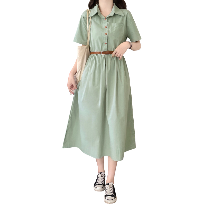 Summer New Elegant Polo Collar Short Sleeve Dress Women Waist Slimming Gentle French Style Dress - Image 5