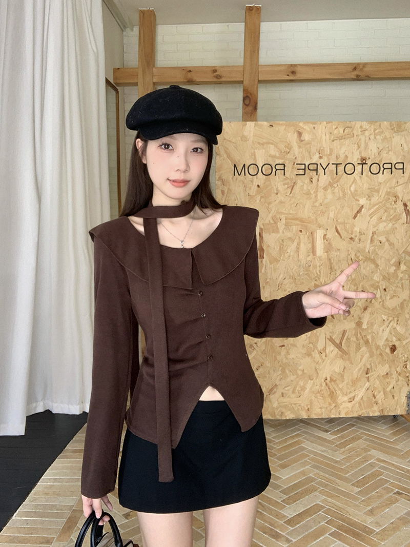 Plus Size Women's French Style Ruffle Ribbon Long Sleeve Top 2026 Fall - Image 3
