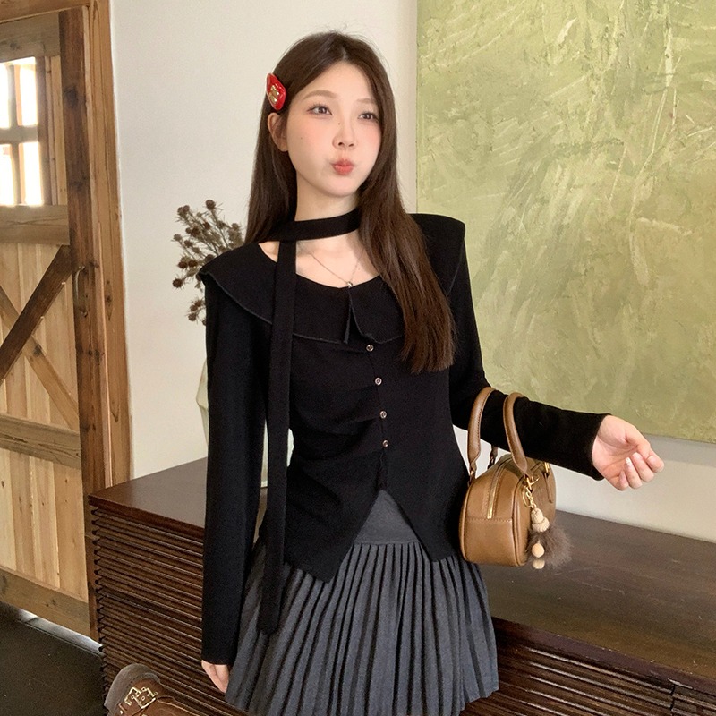 Plus Size Women's French Style Ruffle Ribbon Long Sleeve Top 2026 Fall - Image 5