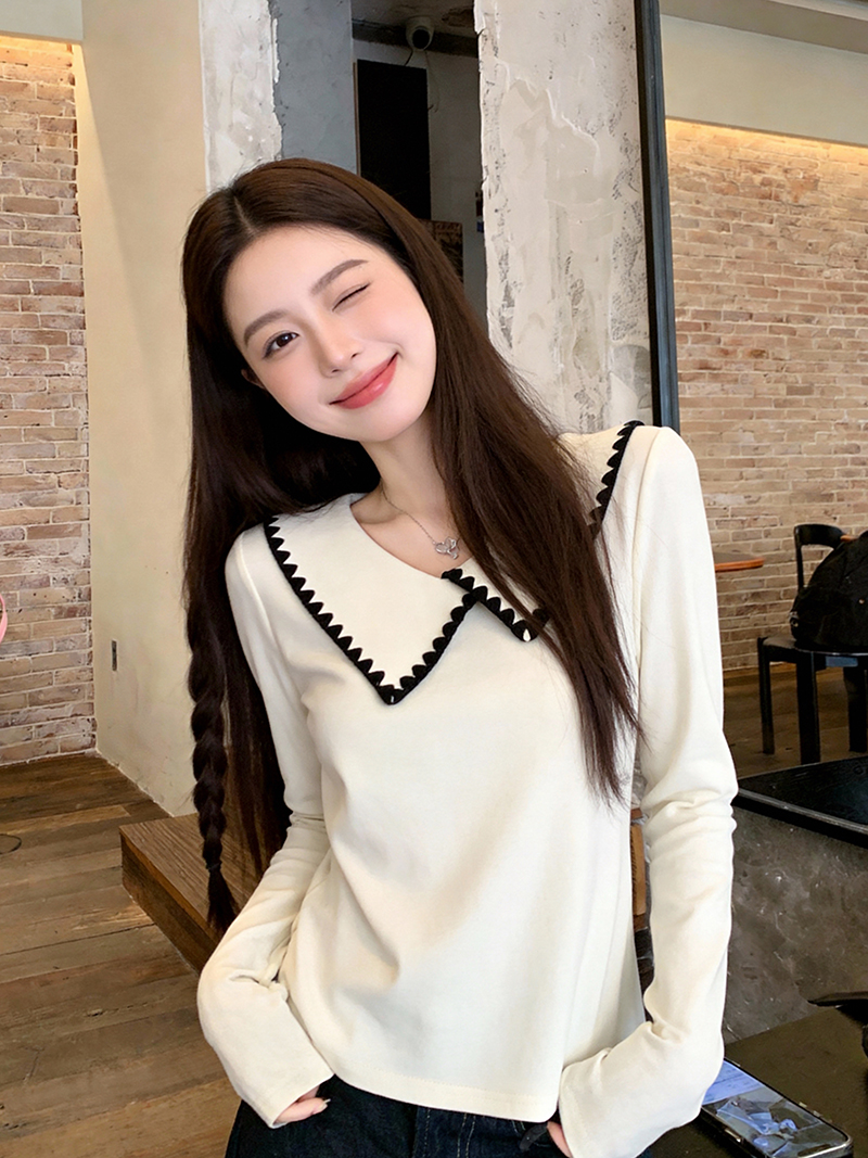 Plus Size Women's Knit Top with Doll Collar and Lace Trim Long Sleeve Fall 2026 - Image 3