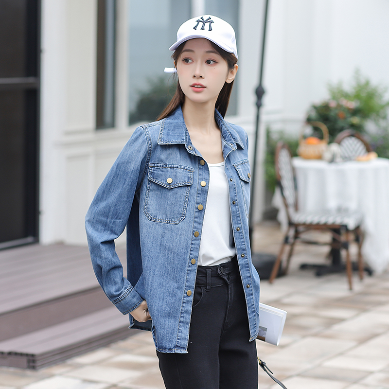 Women’s Loose Fit Denim Long Sleeve Shirt Korean Style Split Sleeve Retro Fall 2026