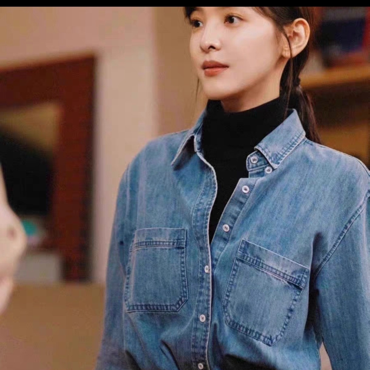 Women's Retro Loose Denim Shirt Long Sleeve Snap Button College Style - Image 3