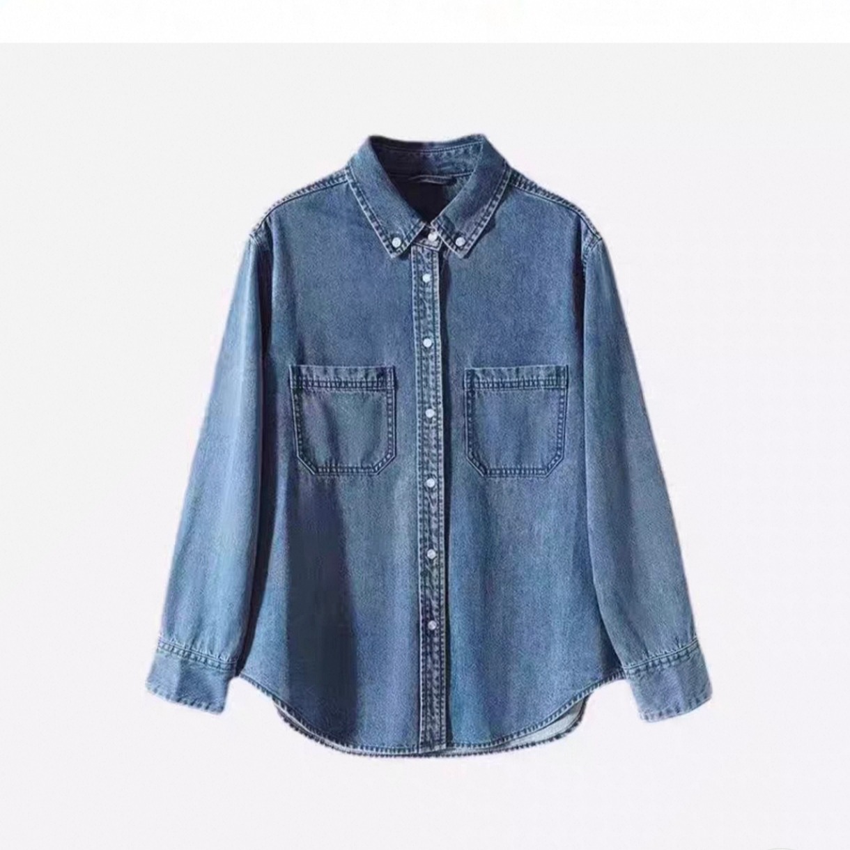 Women's Retro Loose Denim Shirt Long Sleeve Snap Button College Style - Image 5