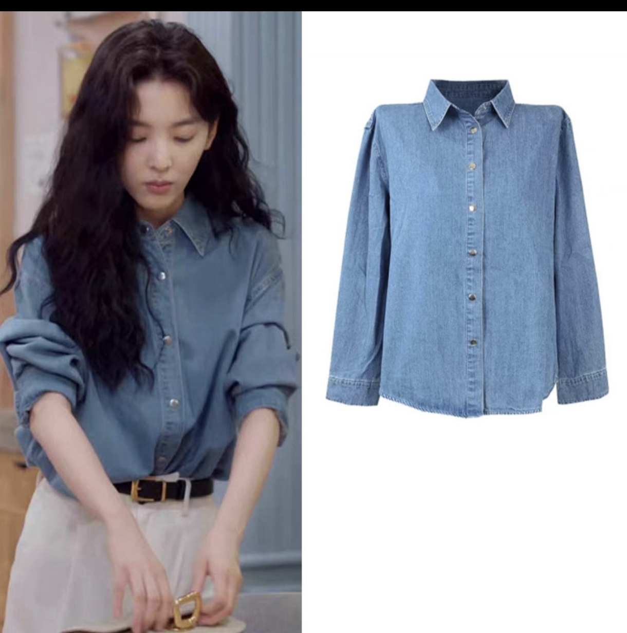 Women’s Retro Loose Denim Shirt Long Sleeve Snap Button Layering Top