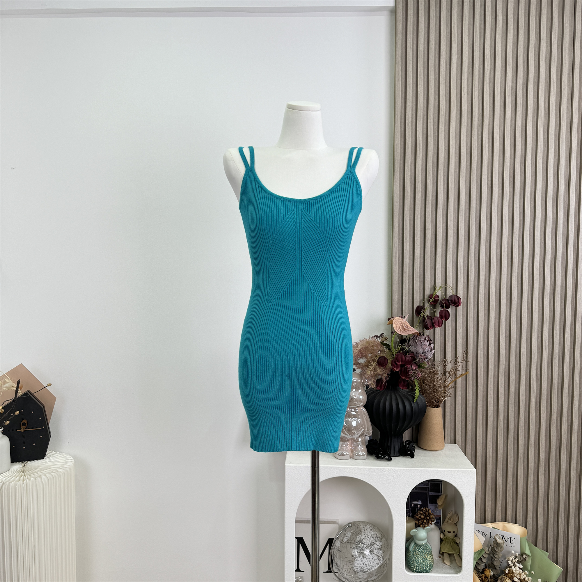 Cool White Skin Knitted Cami Dress for Women Slim Waist Bodycon Inner Layer