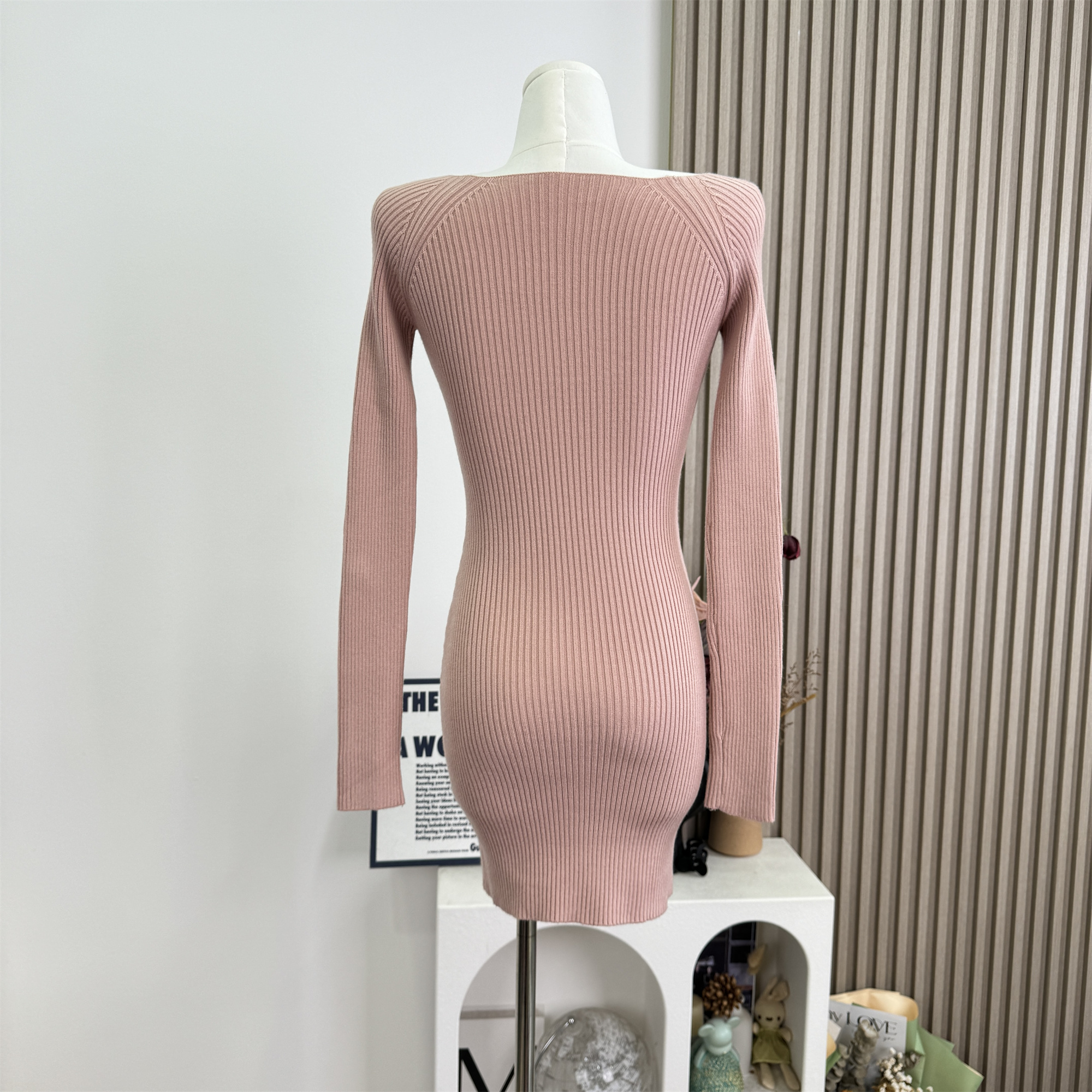 Cher Qiaoer Autumn Mina Sexy Knitted Cutout Dress Women Autumn Base Short Dress - Image 4