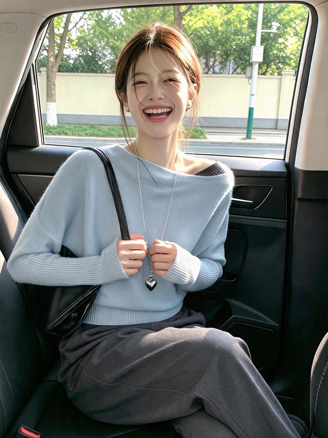Women’s Blue Knit Sweater Lazy Style Loose Fit Long Sleeve Top