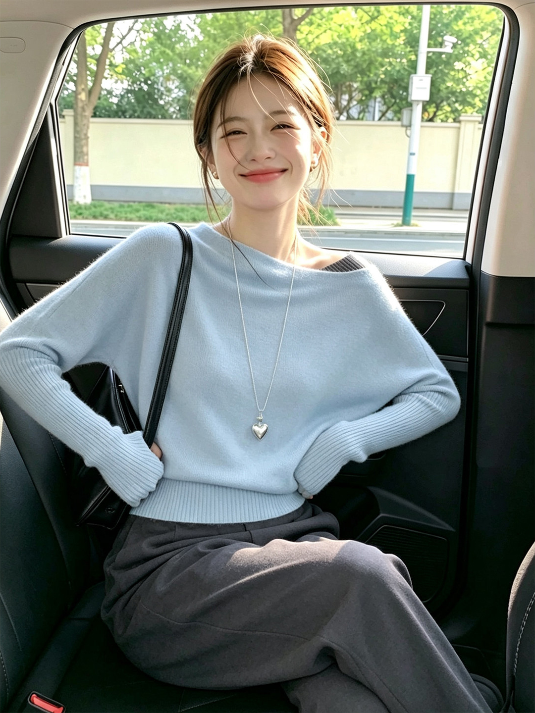 Women's Blue Knit Sweater Lazy Style Loose Fit Long Sleeve Top
