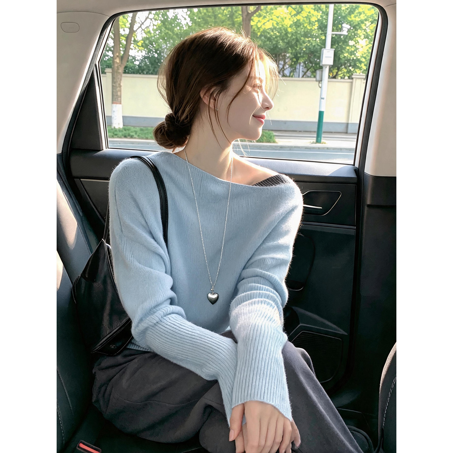 Women's Blue Knit Sweater Lazy Style Loose Fit Long Sleeve Top - Image 5
