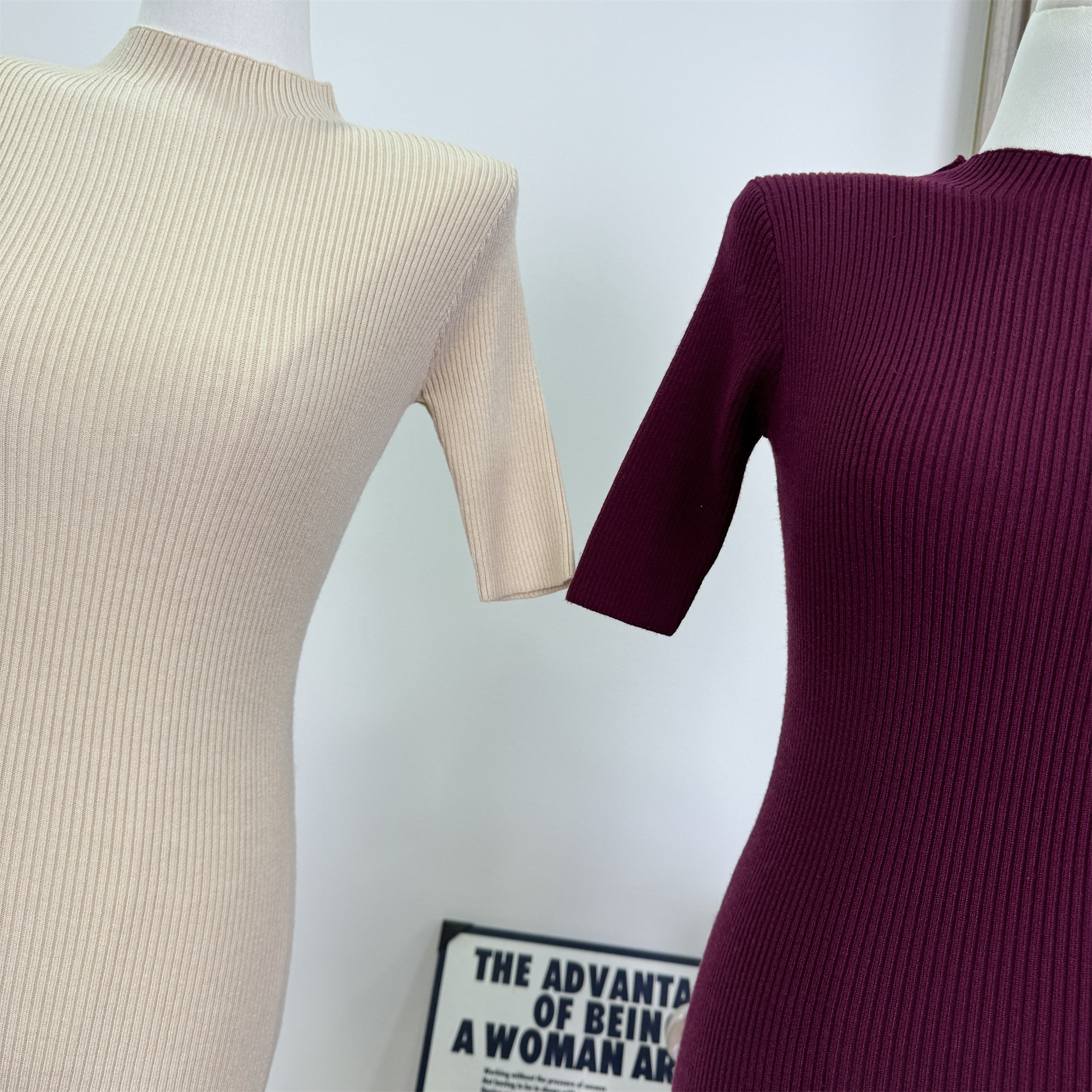 OKMASHOP Cotton Knit Half Turtleneck Dress Women Autumn High Stretch Waist Long Dress
